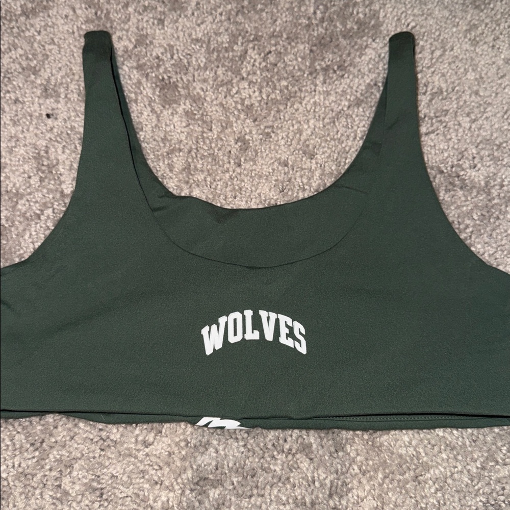 Darc Sport Dark Green Sports Bra with White Wolf Graphic - Picture 3 of 3